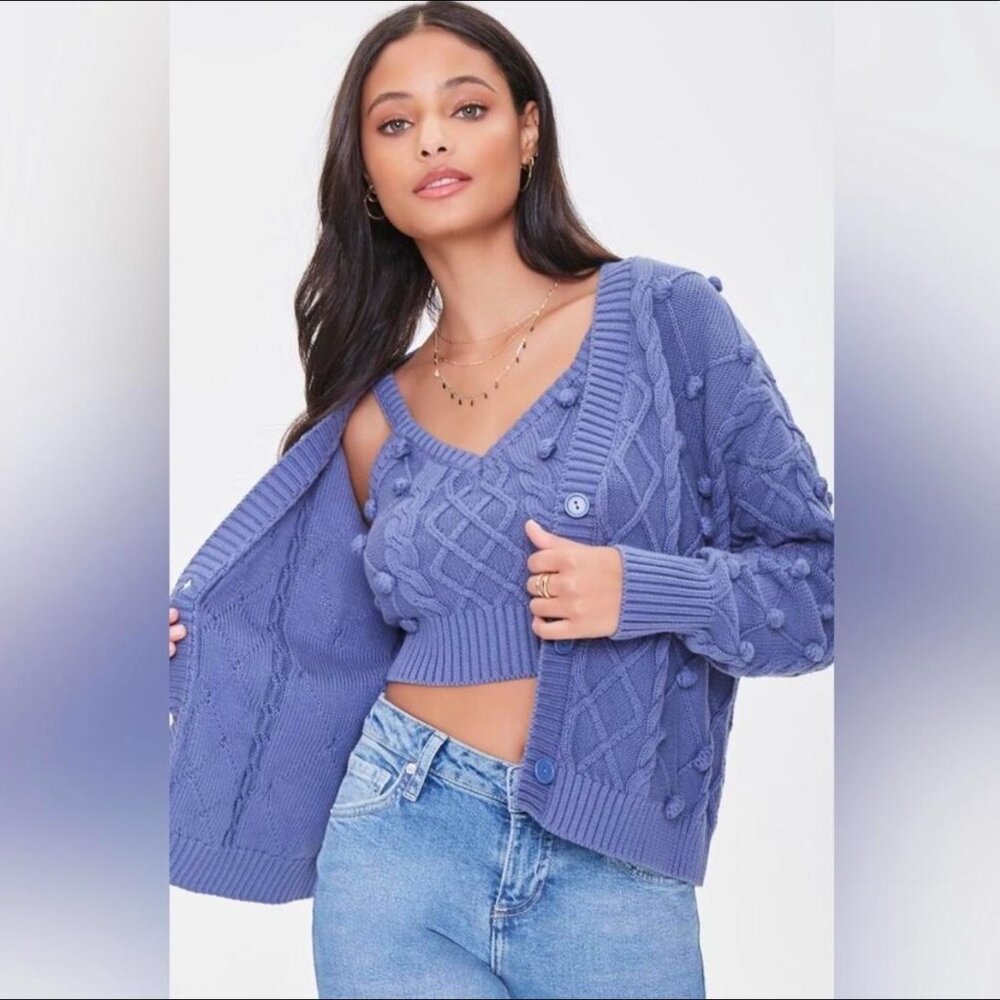 Forever 21 Blue Ball Knit Cardigan Sweater Size S